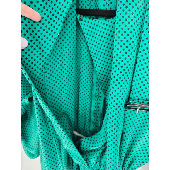 VTG Women's Kelly Green & Black Polka Dot Shawl-Neck Long Sleeve Dress Size L - Picture 4 of 5